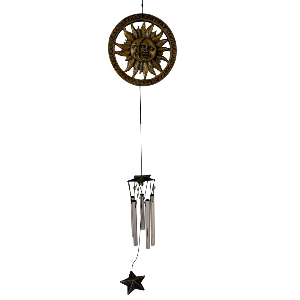 Celestial Sun Moon Star Wind Chime Gold Bronze Color Outdoor Garden Decor